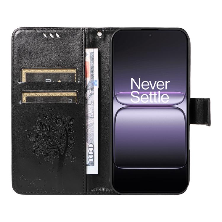 For OnePlus Ace 5 Ultra Tree & Cat Embossed Pattern Flip Leather Phone Case
