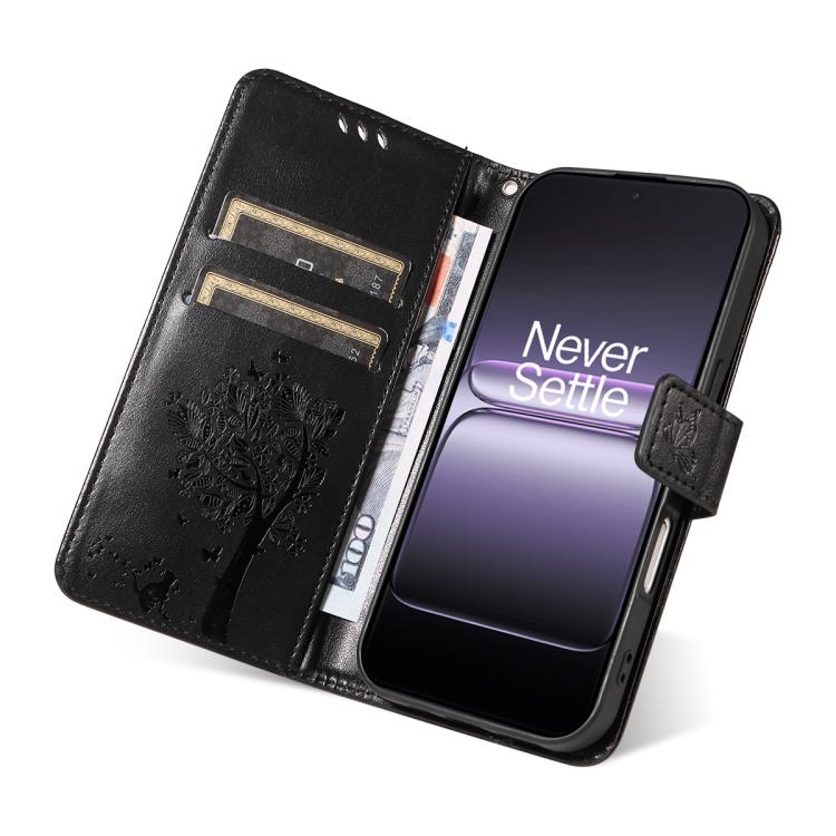 For OnePlus Ace 5 Ultra Tree & Cat Embossed Pattern Flip Leather Phone Case