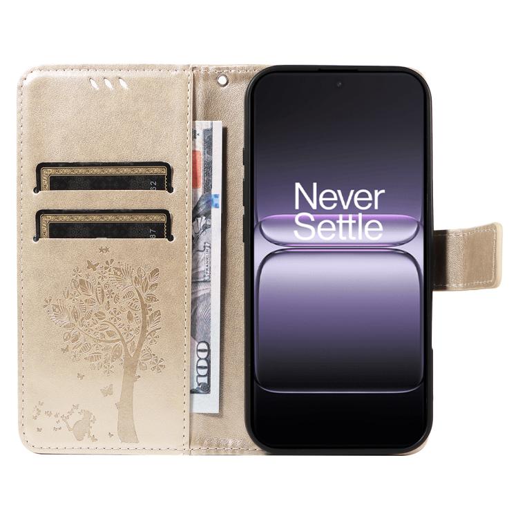 For OnePlus Ace 5 Ultra Tree & Cat Embossed Pattern Flip Leather Phone Case