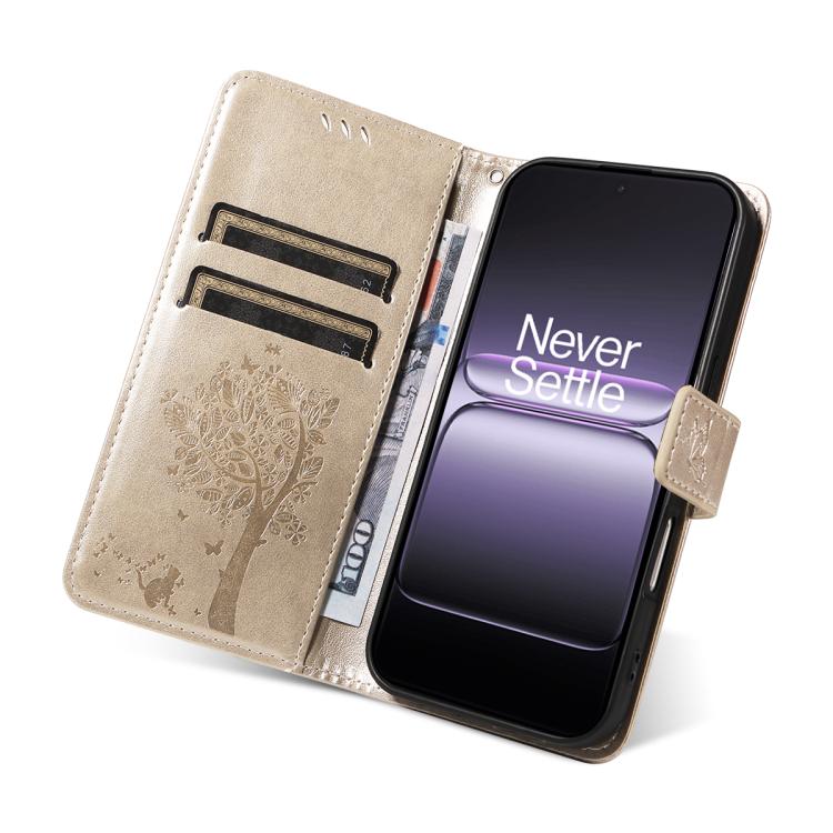 For OnePlus Ace 5 Ultra Tree & Cat Embossed Pattern Flip Leather Phone Case