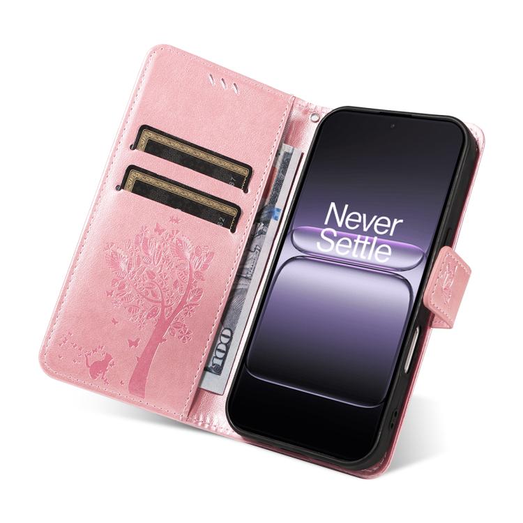 For OnePlus Ace 5 Ultra Tree & Cat Embossed Pattern Flip Leather Phone Case
