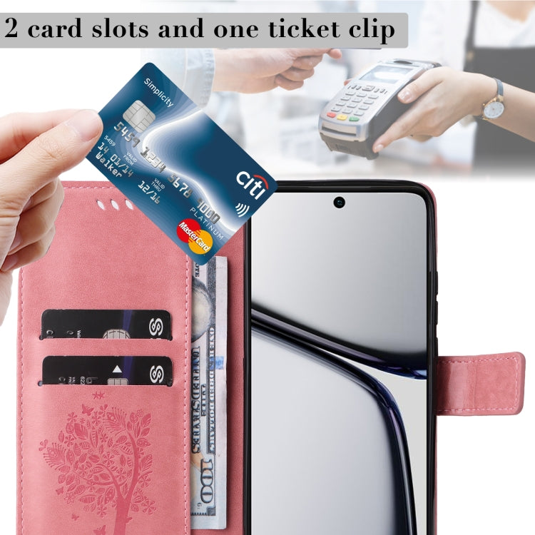 For Realme C65 4G Tree & Cat Embossed Pattern Flip Leather Phone Case