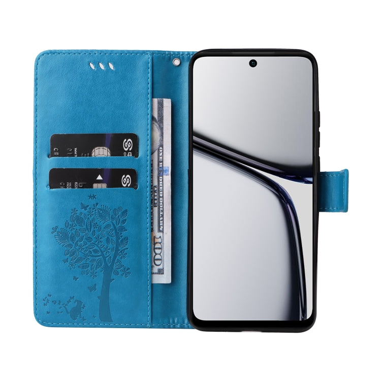 For Realme C65 4G Tree & Cat Embossed Pattern Flip Leather Phone Case