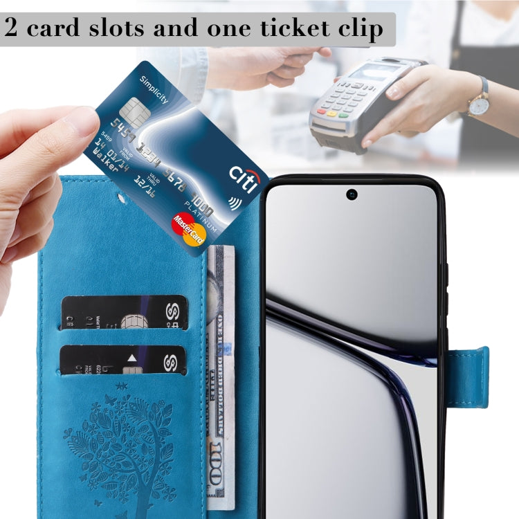 For Realme C65 4G Tree & Cat Embossed Pattern Flip Leather Phone Case