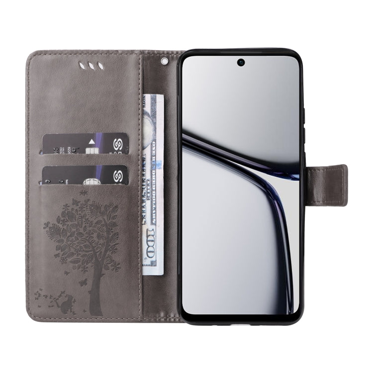 For Realme C65 4G Tree & Cat Embossed Pattern Flip Leather Phone Case
