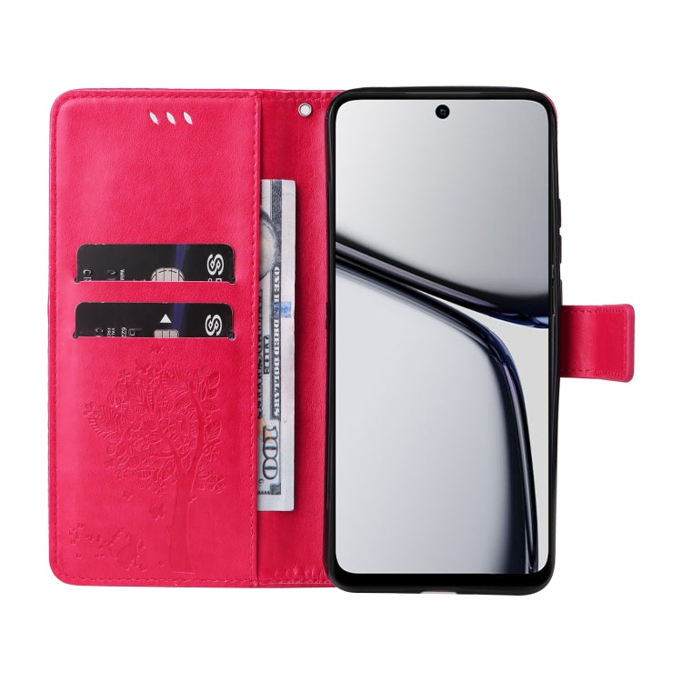 For Realme C65 4G Tree & Cat Embossed Pattern Flip Leather Phone Case