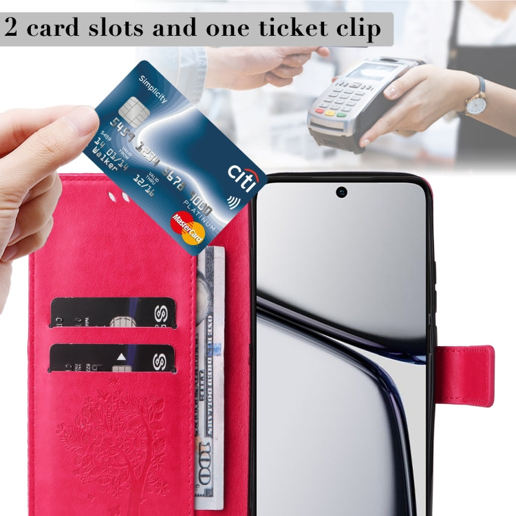 For Realme C65 4G Tree & Cat Embossed Pattern Flip Leather Phone Case