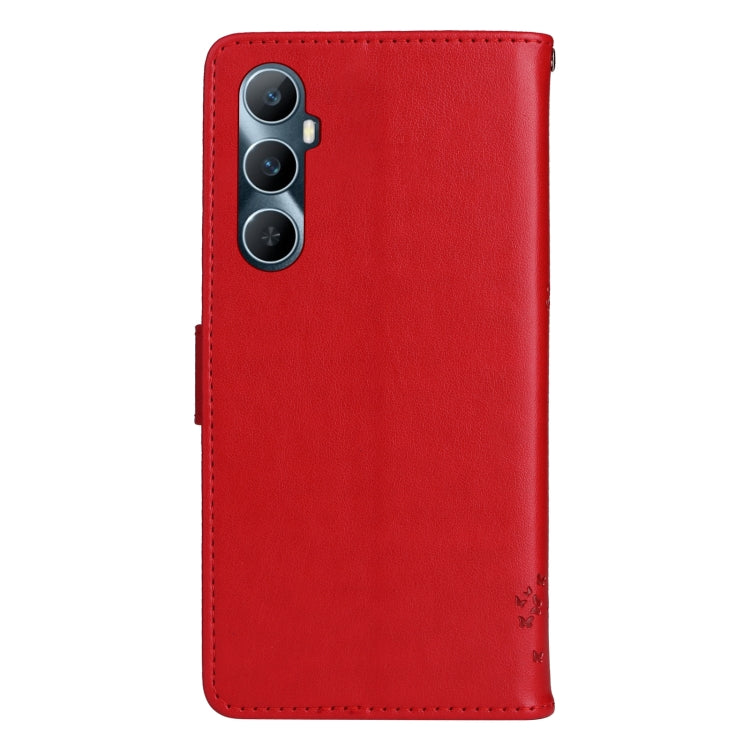 For Realme C65 4G Tree & Cat Embossed Pattern Flip Leather Phone Case
