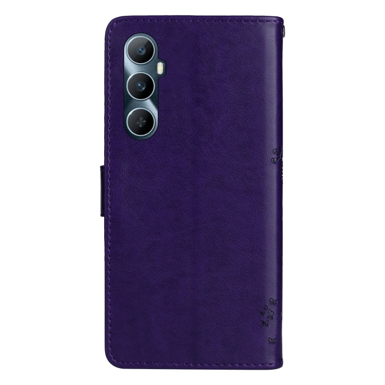 For Realme C65 4G Tree & Cat Embossed Pattern Flip Leather Phone Case
