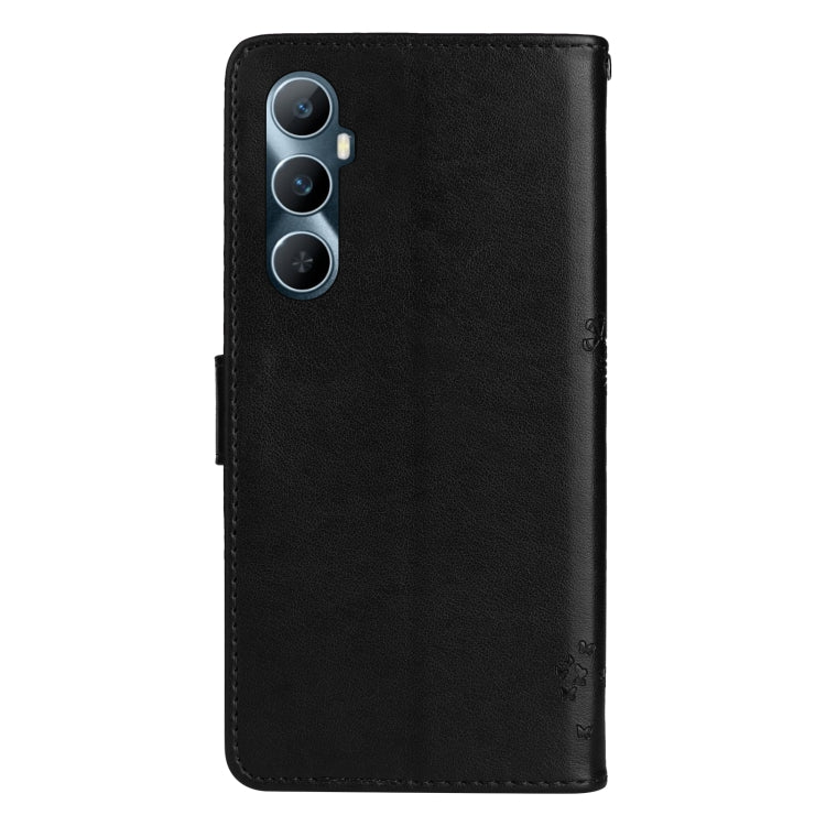 For Realme C65 4G Tree & Cat Embossed Pattern Flip Leather Phone Case