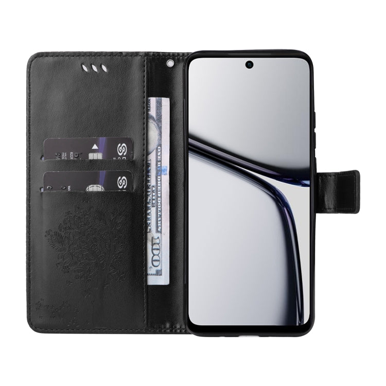 For Realme C65 4G Tree & Cat Embossed Pattern Flip Leather Phone Case
