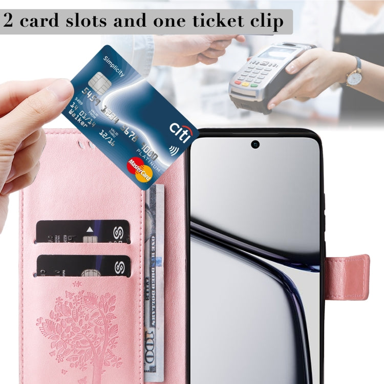 For Realme C65 4G Tree & Cat Embossed Pattern Flip Leather Phone Case