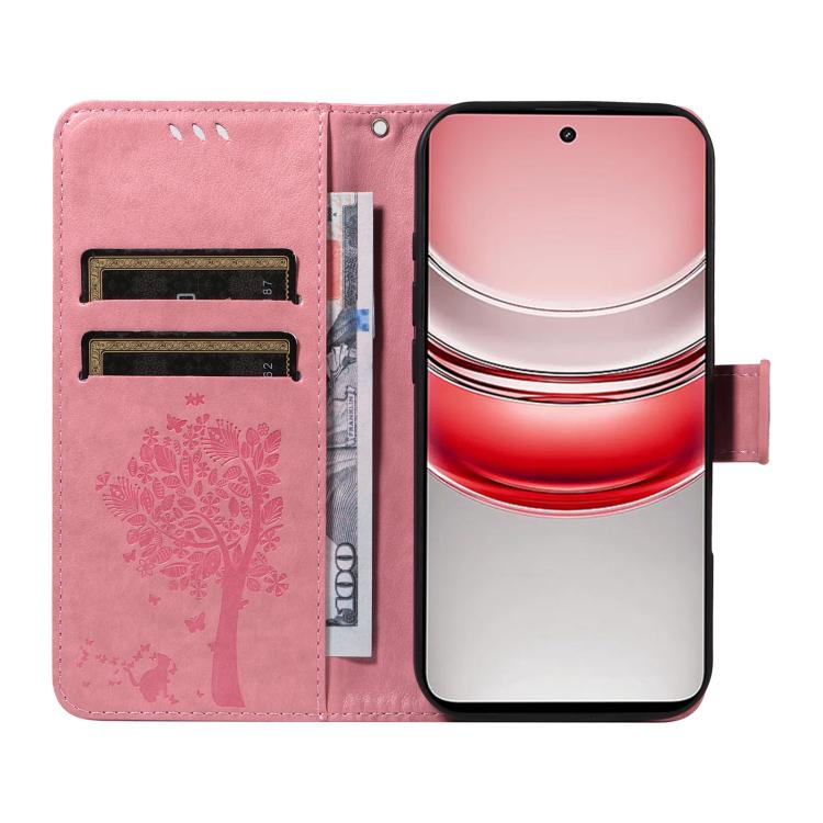 For Realme 14x 5G Global Tree & Cat Embossed Pattern Flip Leather Phone Case