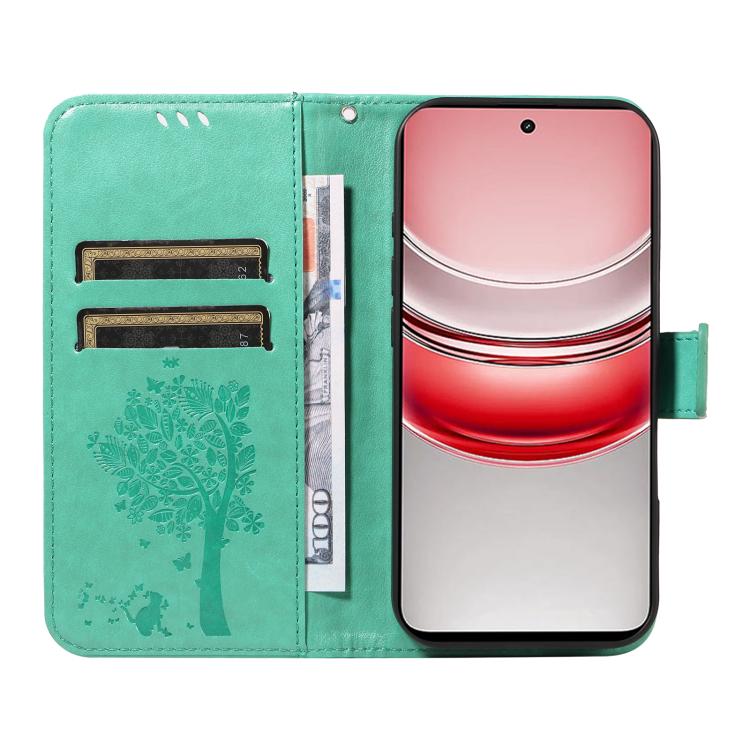 For Realme 14x 5G Global Tree & Cat Embossed Pattern Flip Leather Phone Case