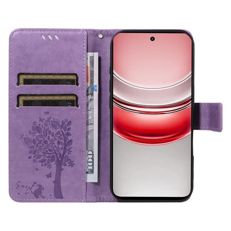 For Realme 14x 5G Global Tree & Cat Embossed Pattern Flip Leather Phone Case