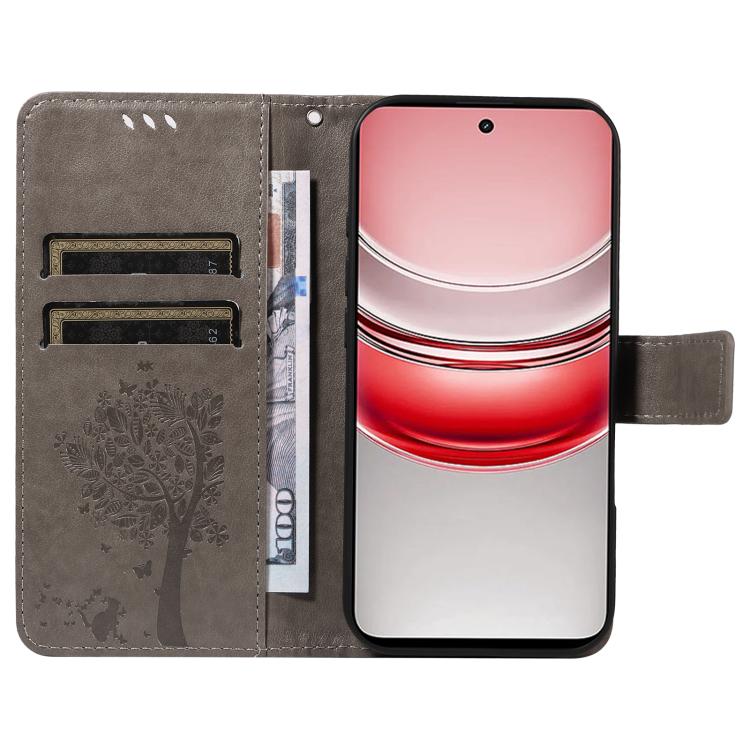 For Realme 14x 5G Global Tree & Cat Embossed Pattern Flip Leather Phone Case