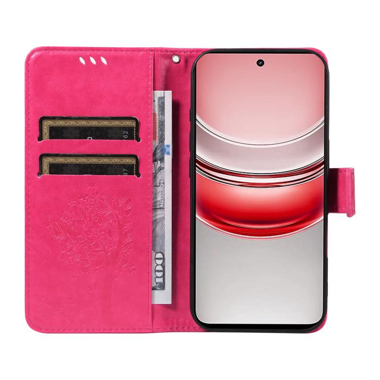 For Realme 14x 5G Global Tree & Cat Embossed Pattern Flip Leather Phone Case