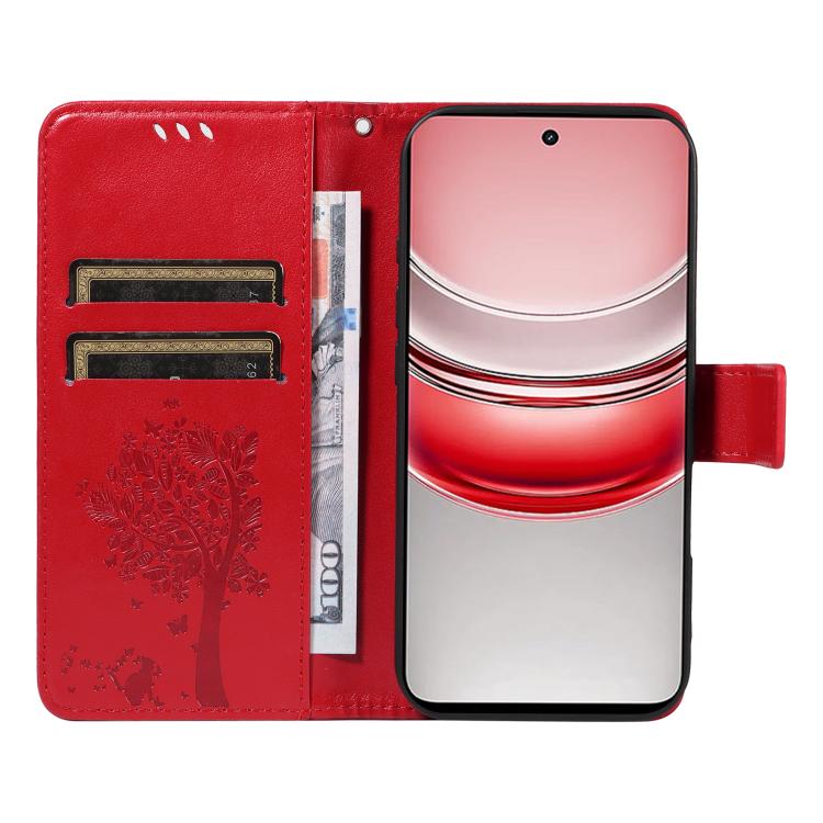 For Realme 14x 5G Global Tree & Cat Embossed Pattern Flip Leather Phone Case