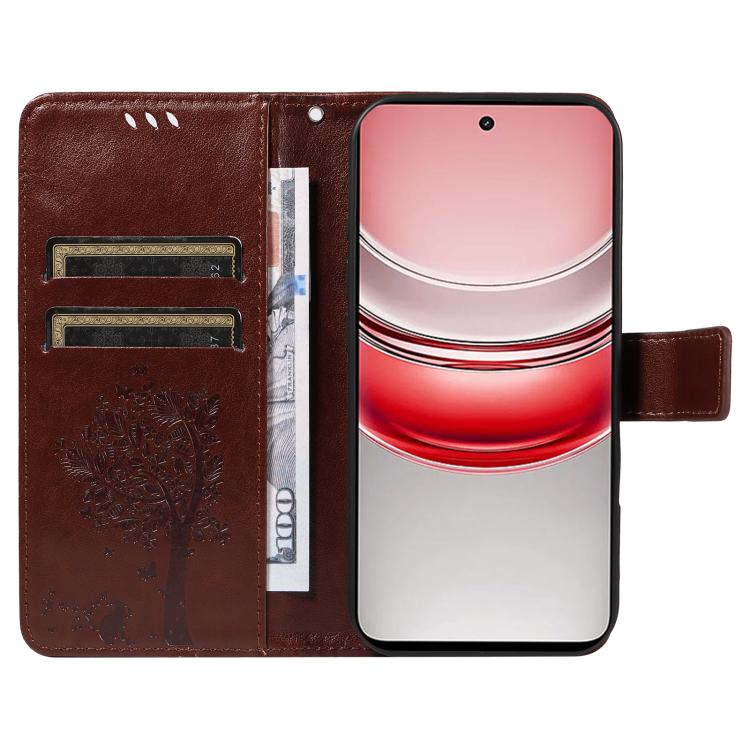 For Realme 14x 5G Global Tree & Cat Embossed Pattern Flip Leather Phone Case