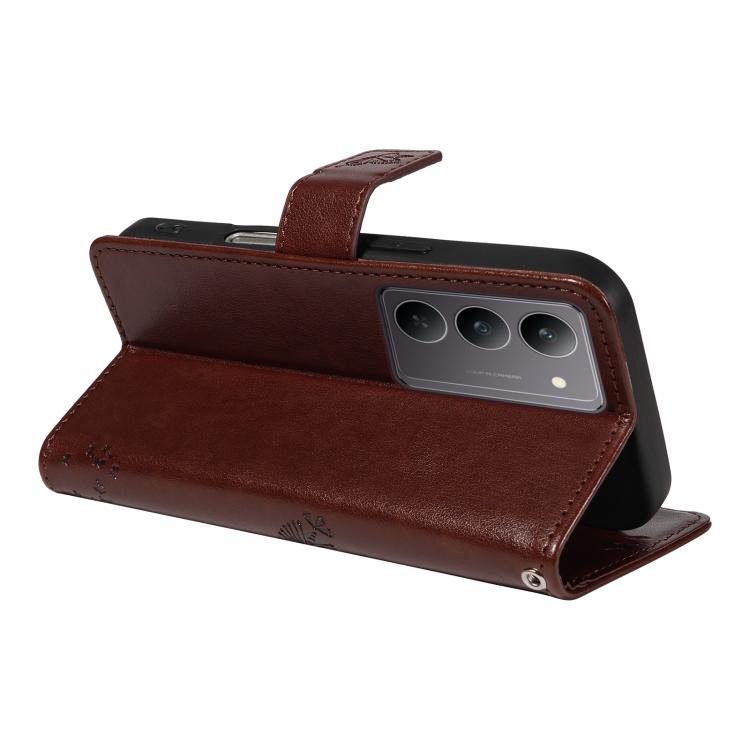 For Realme 14x 5G Global Tree & Cat Embossed Pattern Flip Leather Phone Case