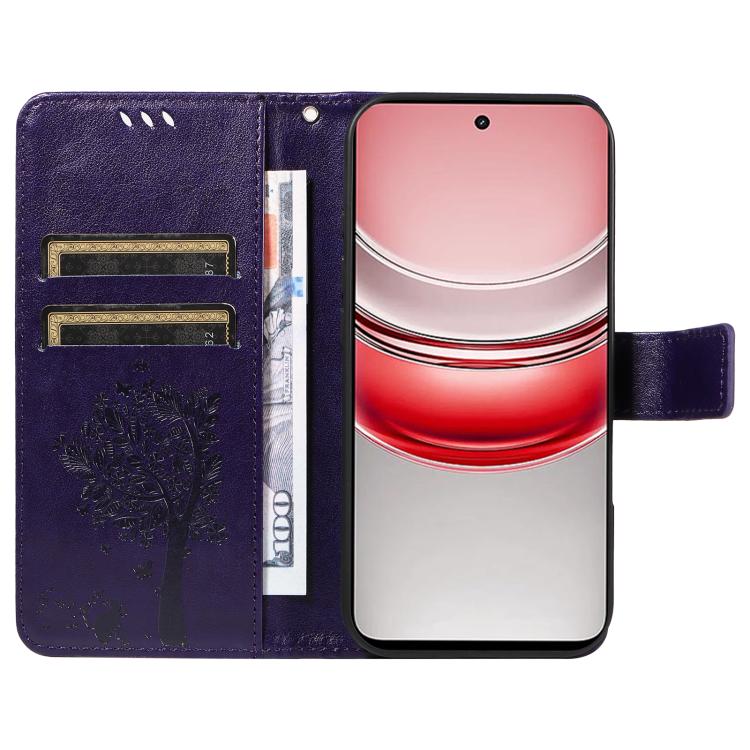 For Realme 14x 5G Global Tree & Cat Embossed Pattern Flip Leather Phone Case
