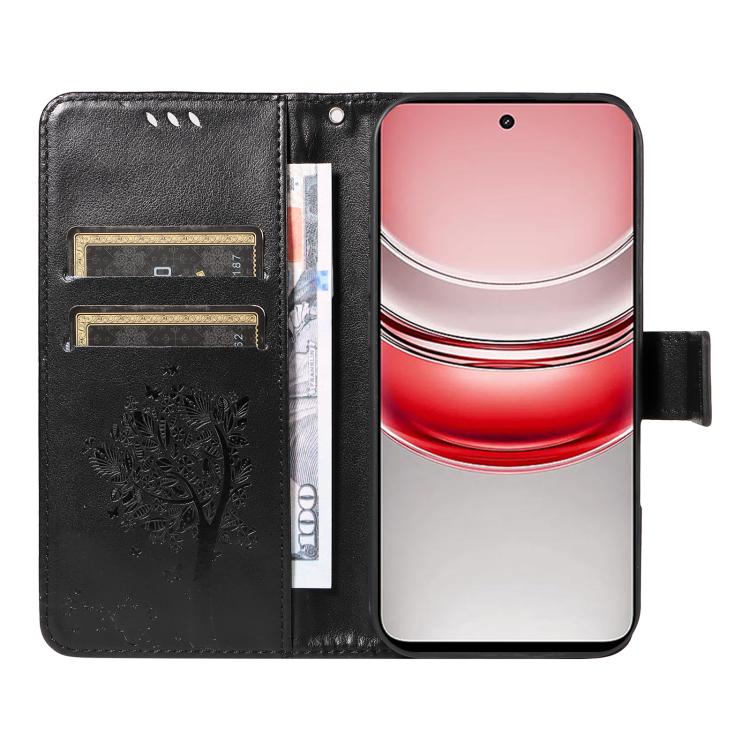 For Realme 14x 5G Global Tree & Cat Embossed Pattern Flip Leather Phone Case