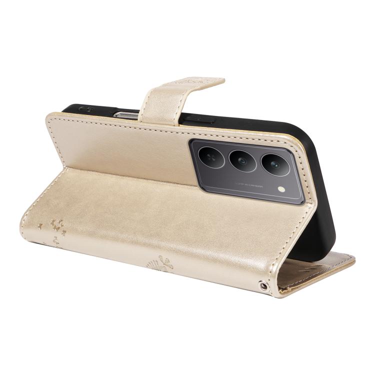 For Realme 14x 5G Global Tree & Cat Embossed Pattern Flip Leather Phone Case