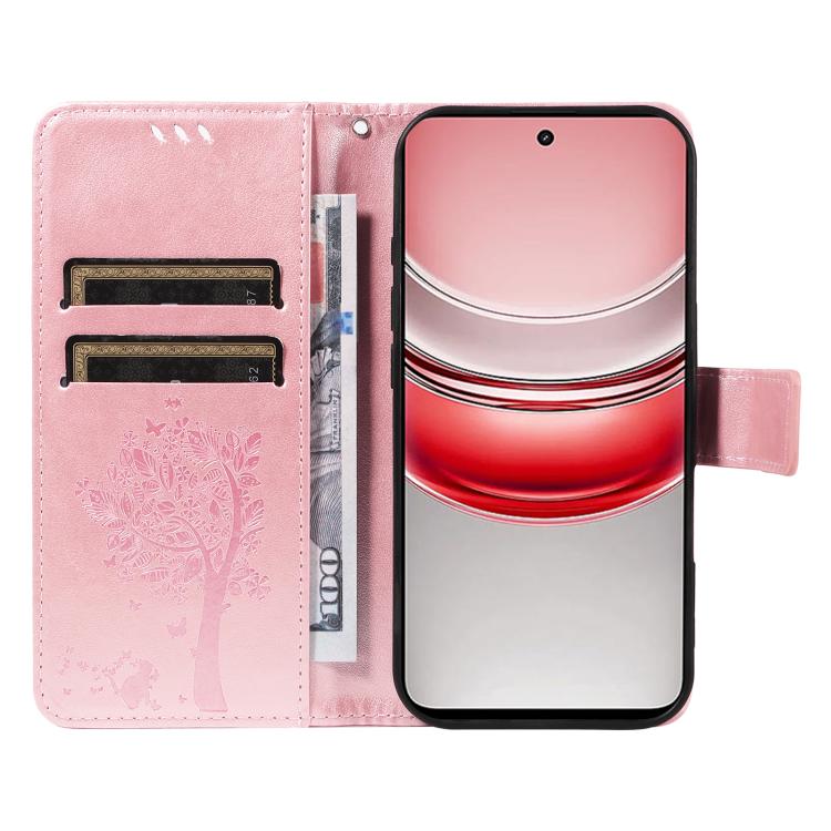 For Realme 14x 5G Global Tree & Cat Embossed Pattern Flip Leather Phone Case