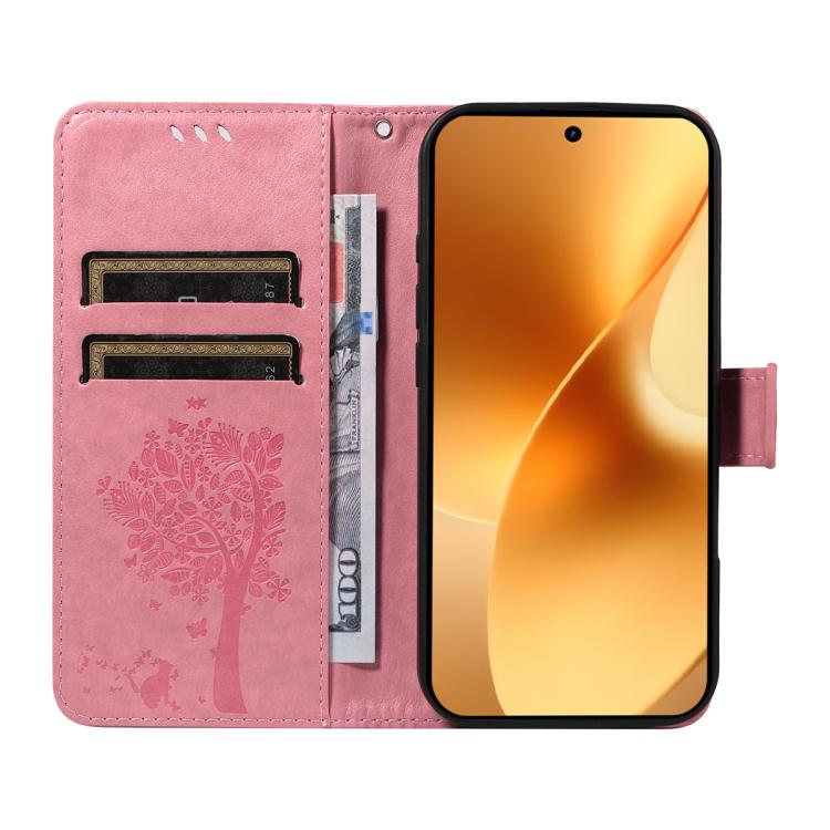 For Realme 15 5G Tree & Cat Embossed Pattern Flip Leather Phone Case