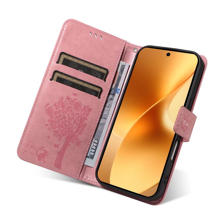 For Realme 15 5G Tree & Cat Embossed Pattern Flip Leather Phone Case