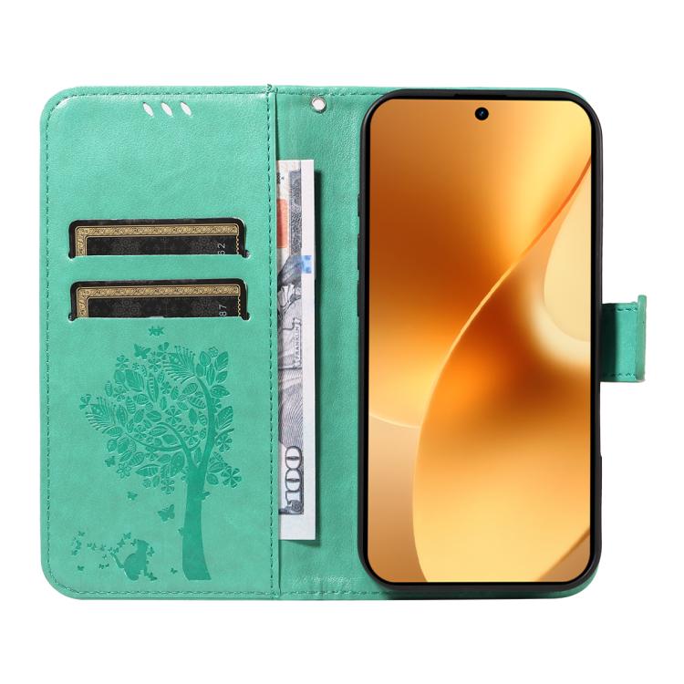 For Realme 15 5G Tree & Cat Embossed Pattern Flip Leather Phone Case