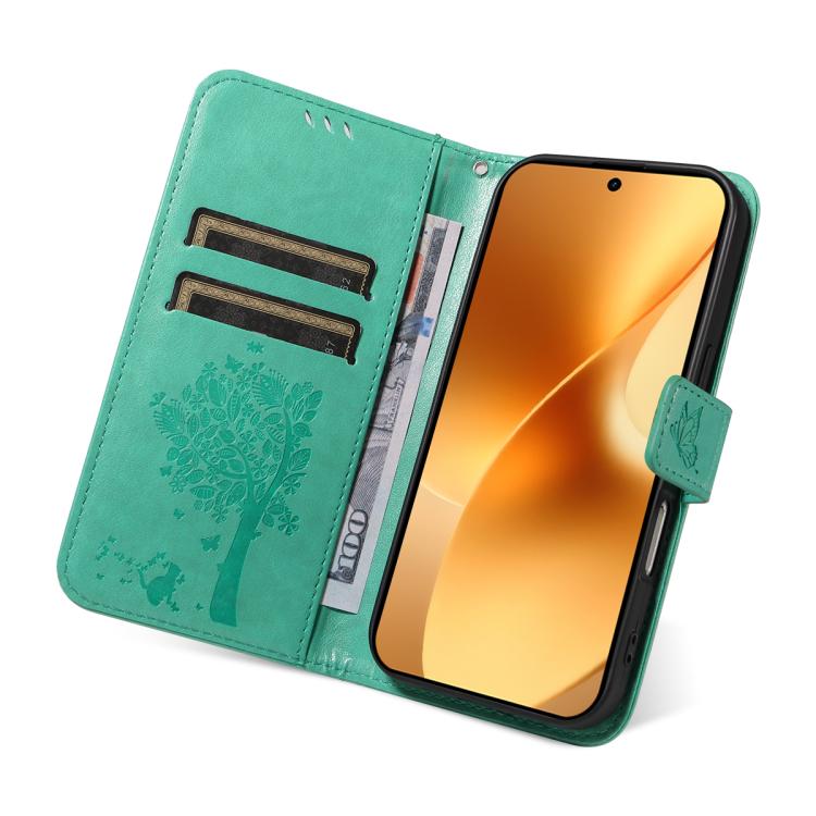 For Realme 15 5G Tree & Cat Embossed Pattern Flip Leather Phone Case