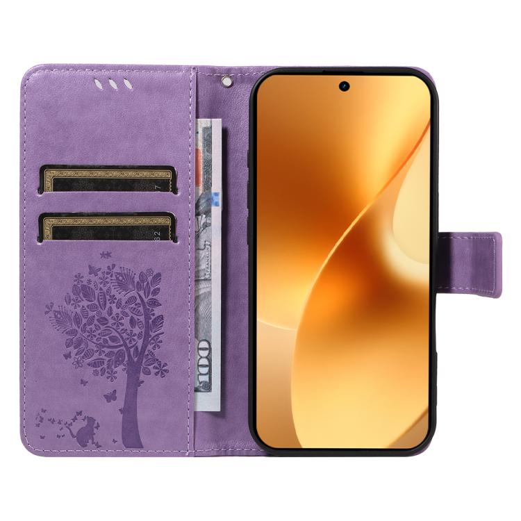 For Realme 15 5G Tree & Cat Embossed Pattern Flip Leather Phone Case