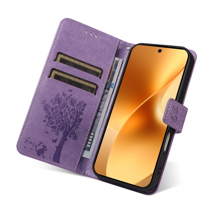 For Realme 15 5G Tree & Cat Embossed Pattern Flip Leather Phone Case