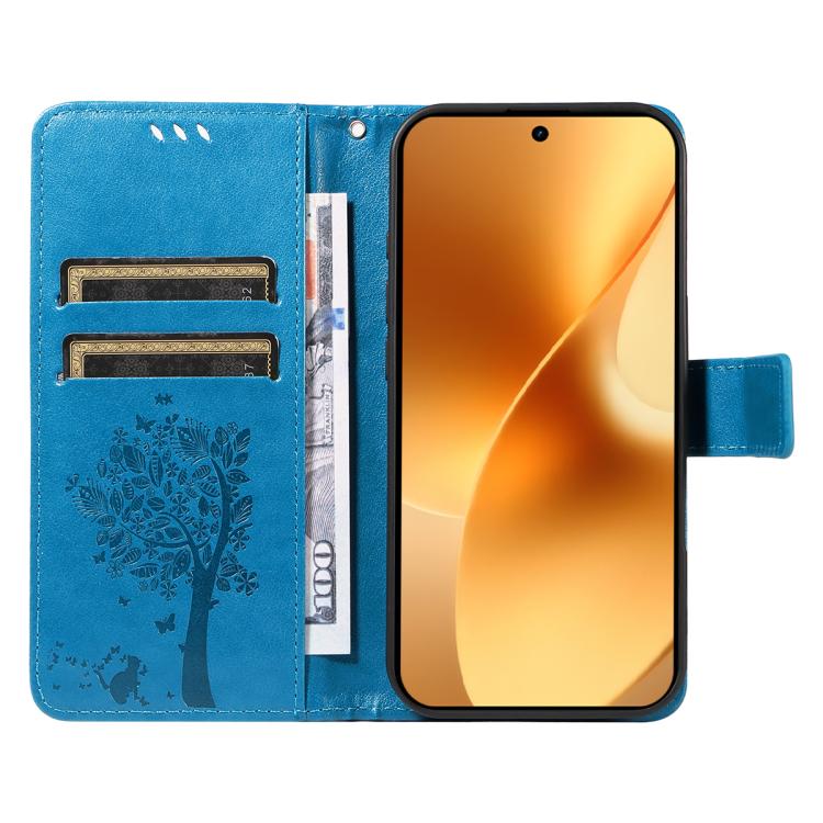 For Realme 15 5G Tree & Cat Embossed Pattern Flip Leather Phone Case