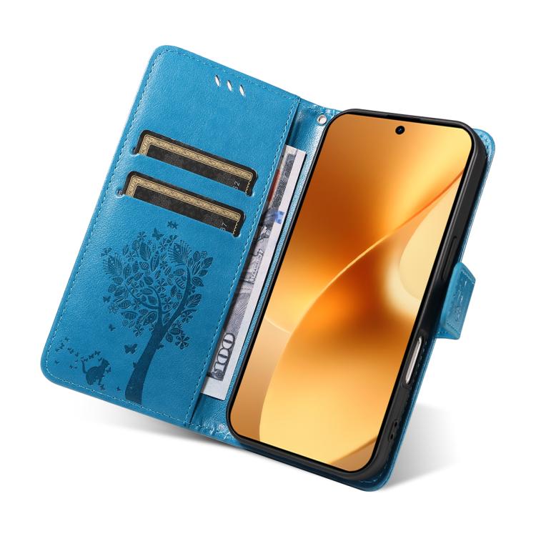 For Realme 15 5G Tree & Cat Embossed Pattern Flip Leather Phone Case