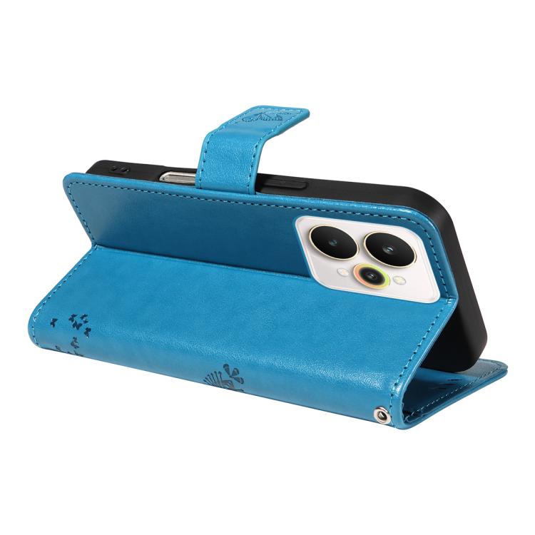 For Realme 15 5G Tree & Cat Embossed Pattern Flip Leather Phone Case
