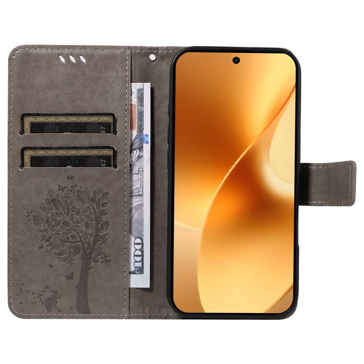 For Realme 15 5G Tree & Cat Embossed Pattern Flip Leather Phone Case