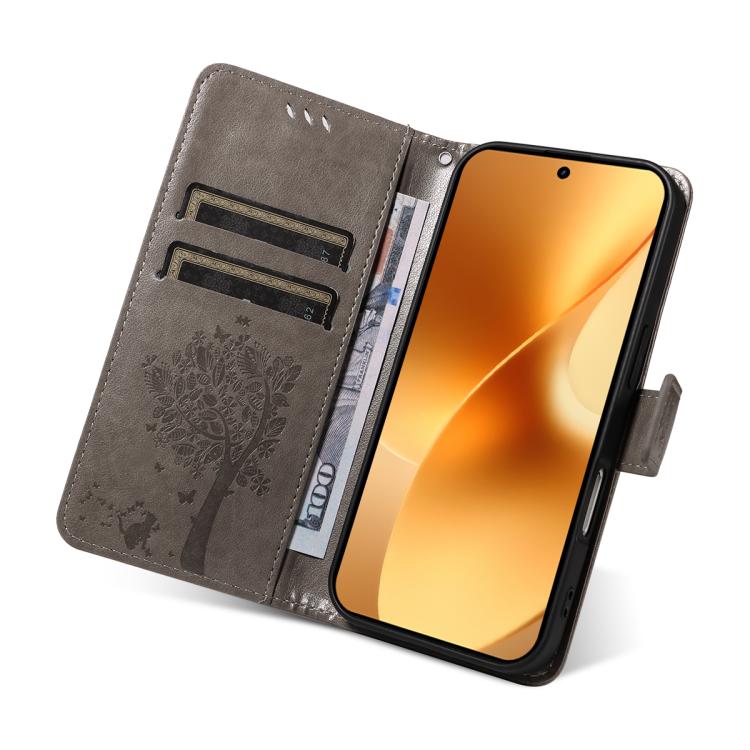 For Realme 15 5G Tree & Cat Embossed Pattern Flip Leather Phone Case