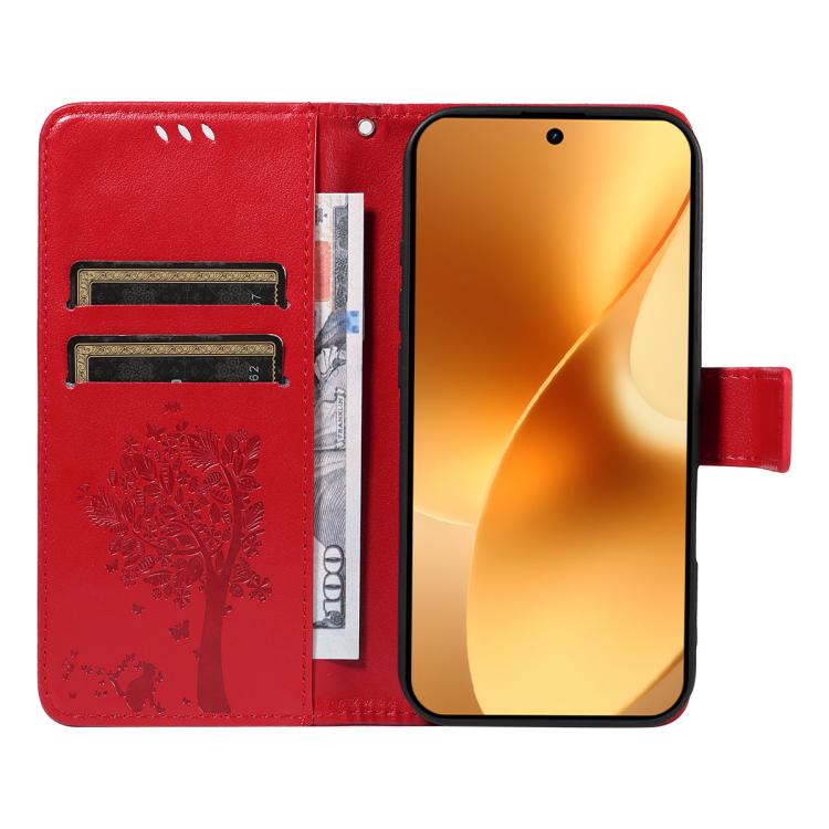 For Realme 15 5G Tree & Cat Embossed Pattern Flip Leather Phone Case