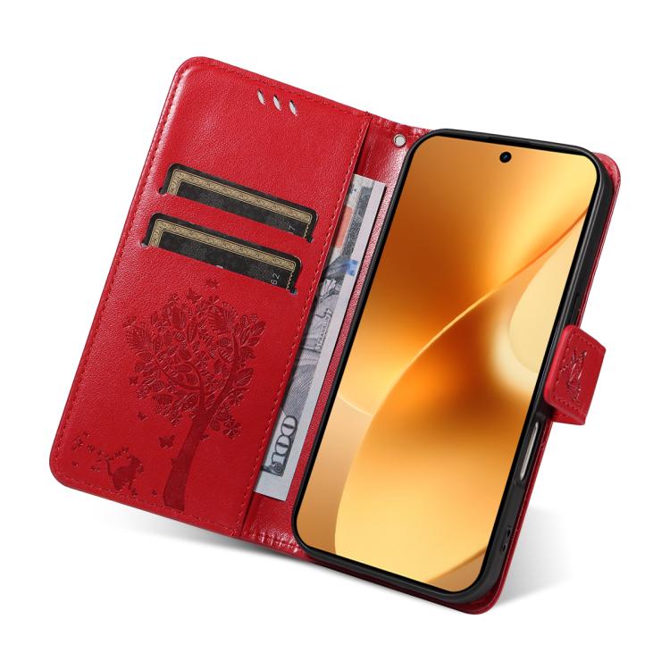For Realme 15 5G Tree & Cat Embossed Pattern Flip Leather Phone Case