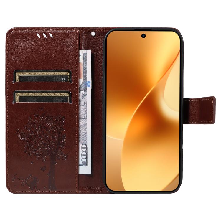 For Realme 15 5G Tree & Cat Embossed Pattern Flip Leather Phone Case