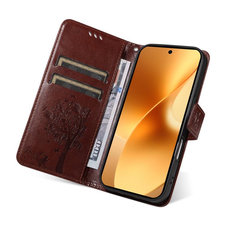For Realme 15 5G Tree & Cat Embossed Pattern Flip Leather Phone Case