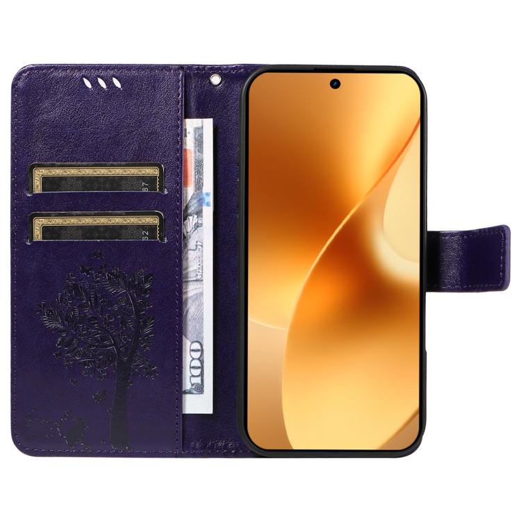 For Realme 15 5G Tree & Cat Embossed Pattern Flip Leather Phone Case