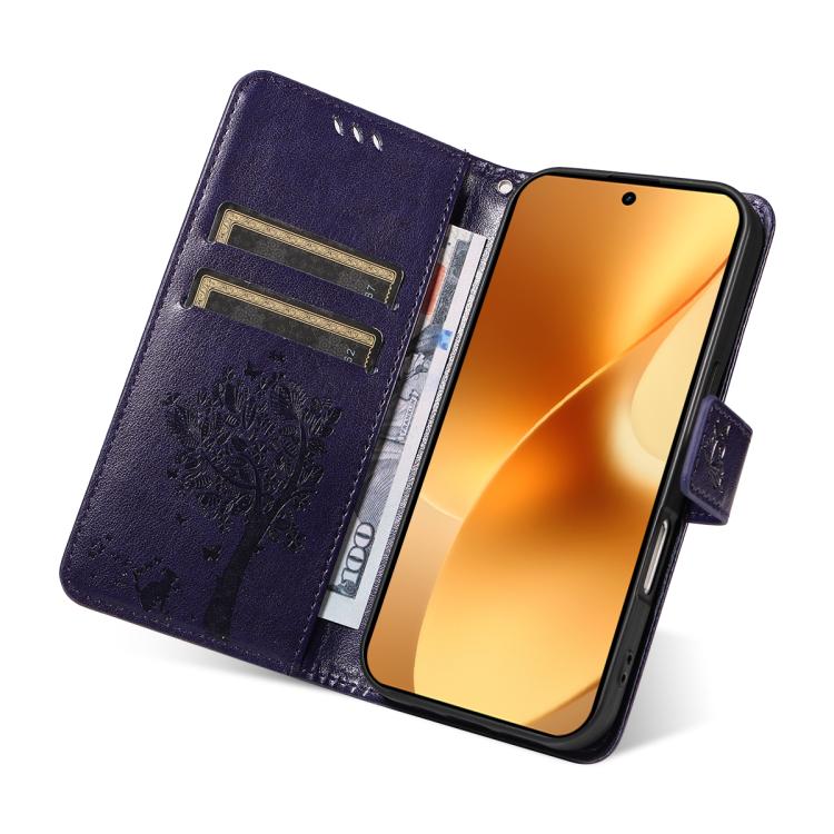 For Realme 15 5G Tree & Cat Embossed Pattern Flip Leather Phone Case