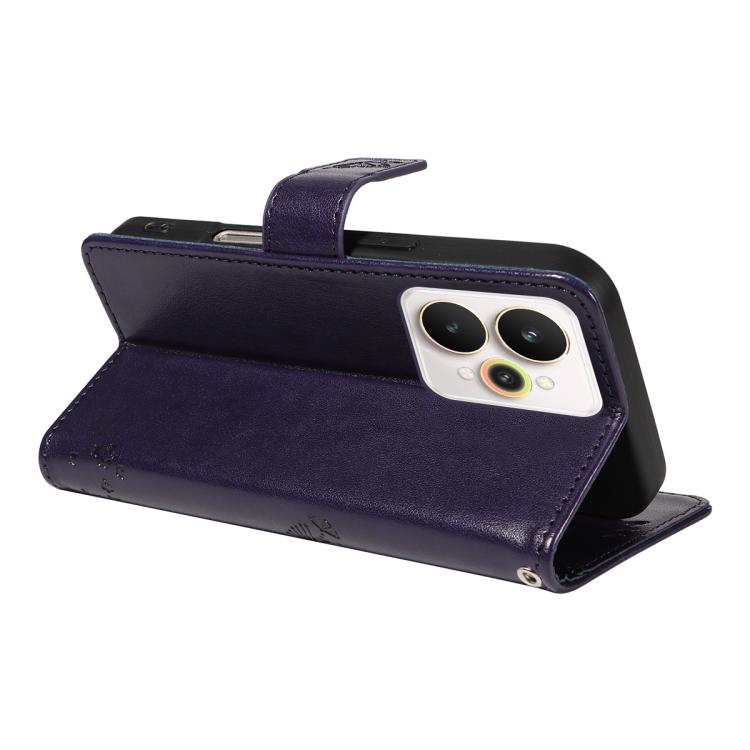 For Realme 15 5G Tree & Cat Embossed Pattern Flip Leather Phone Case