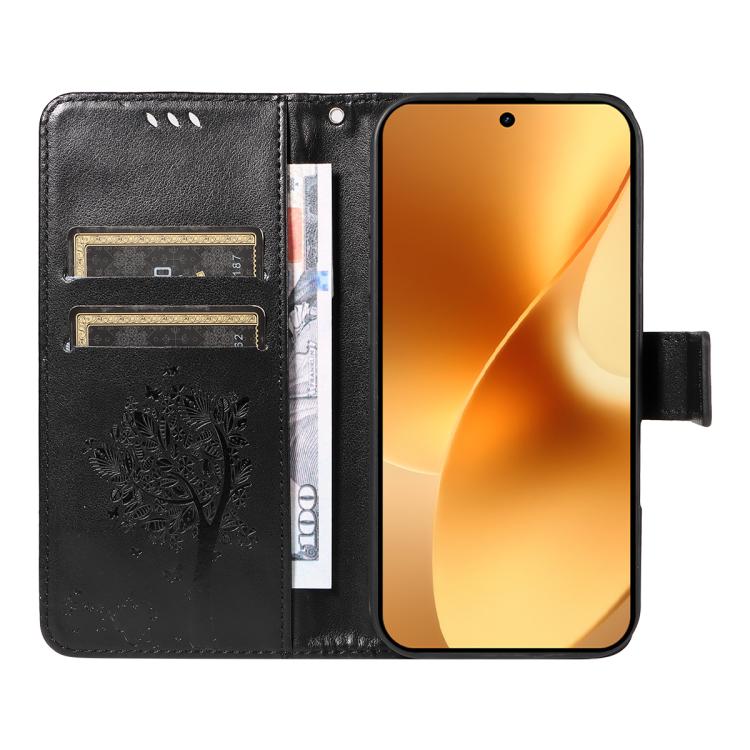 For Realme 15 5G Tree & Cat Embossed Pattern Flip Leather Phone Case