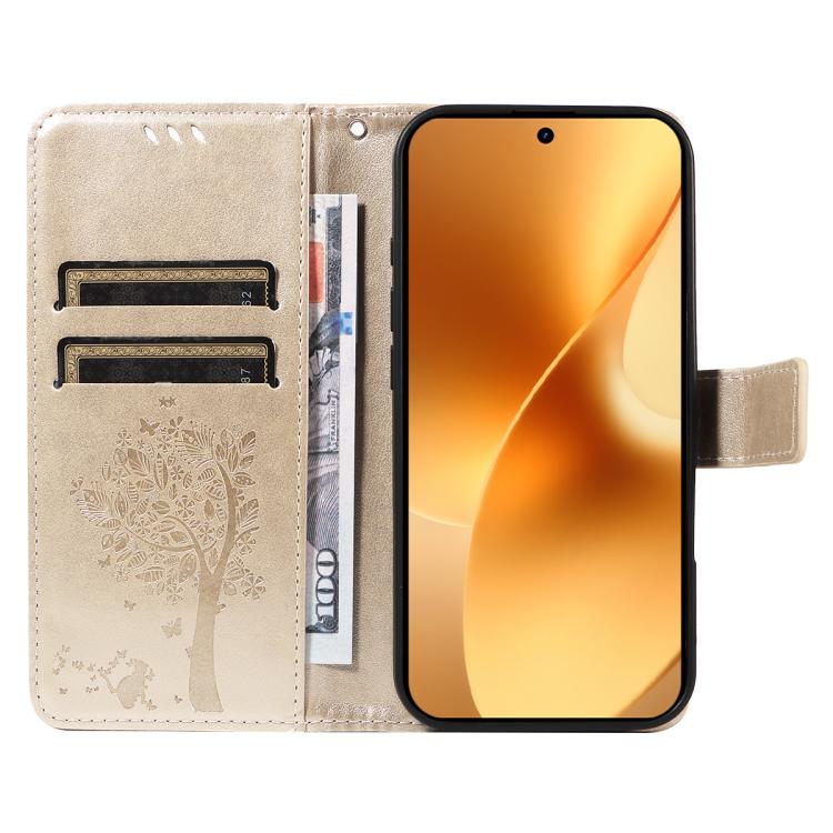 For Realme 15 5G Tree & Cat Embossed Pattern Flip Leather Phone Case