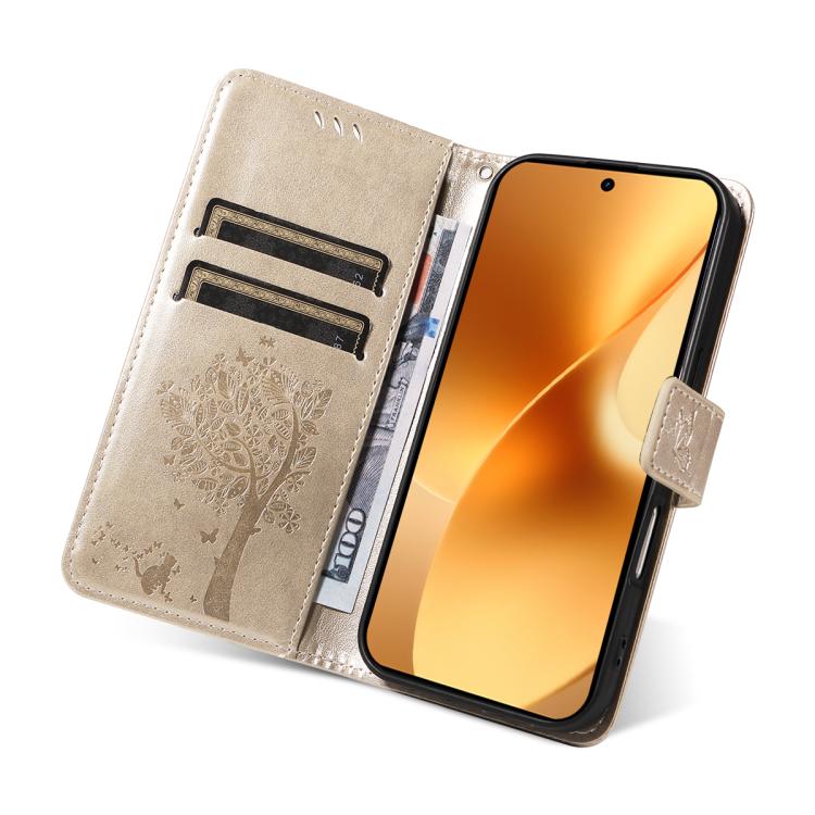 For Realme 15 5G Tree & Cat Embossed Pattern Flip Leather Phone Case