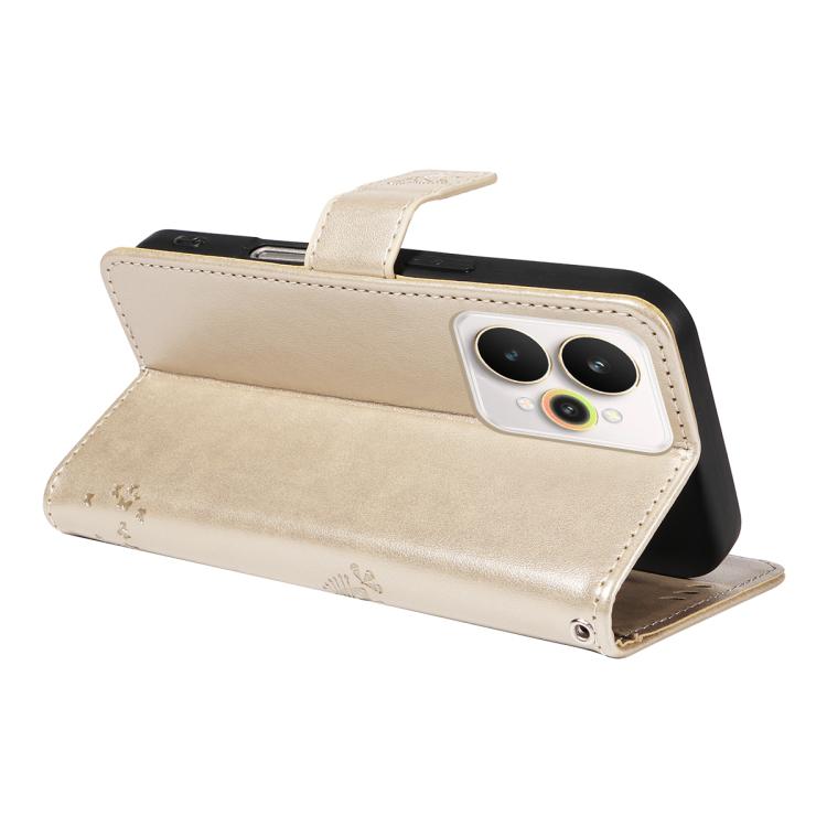 For Realme 15 5G Tree & Cat Embossed Pattern Flip Leather Phone Case
